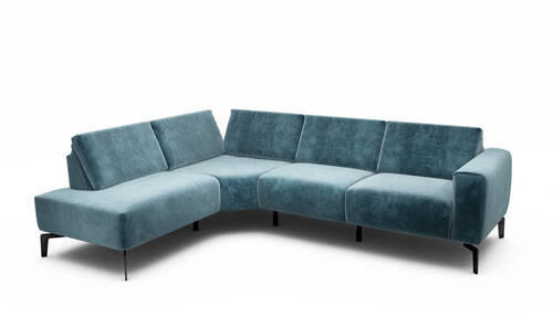 ECKSOFA in Samt Blau  193/256 cm  - Blau/Schwarz, Design, Textil/Metall (193/256cm) - SENSOO