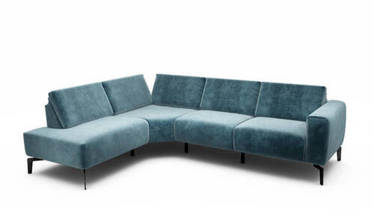 ECKSOFA Cosy Blau Samt  - Blau/Schwarz, Design, Textil/Metall (193/256cm) - SENSOO