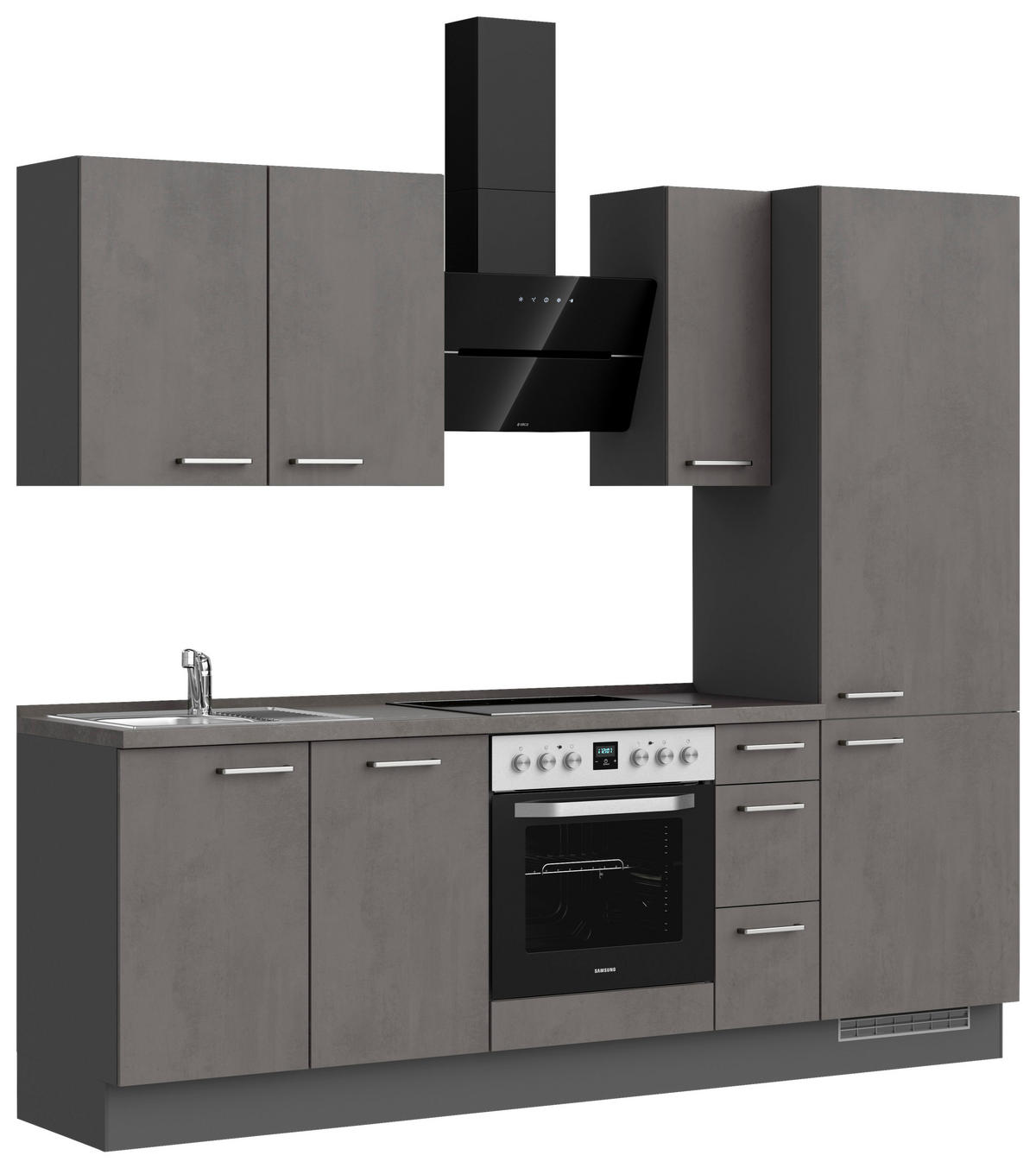 KÜCHENBLOCK Riva 240 cm  in Schieferfarben  - Schieferfarben/Edelstahlfarben, MODERN, Holzwerkstoff/Metall (240cm) - Nobilia