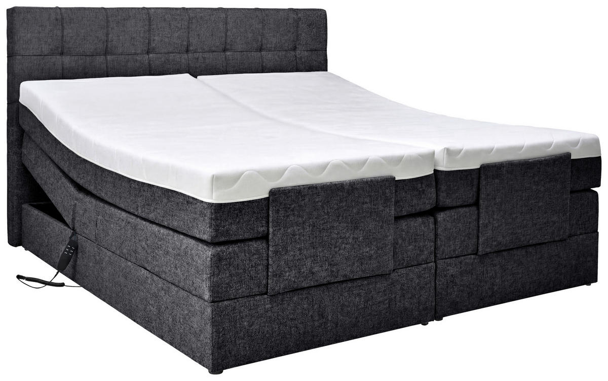 BOXSPRINGBETT 160/200 cm,  in Anthrazit, gepolstertes Kopfteil, Topper, motorische Verstellbarkeit, Fernbedienung, Matratzen, H3 = fest  - Anthrazit/Schwarz, KONVENTIONELL, Kunststoff/Textil (160/200cm) - Moderano