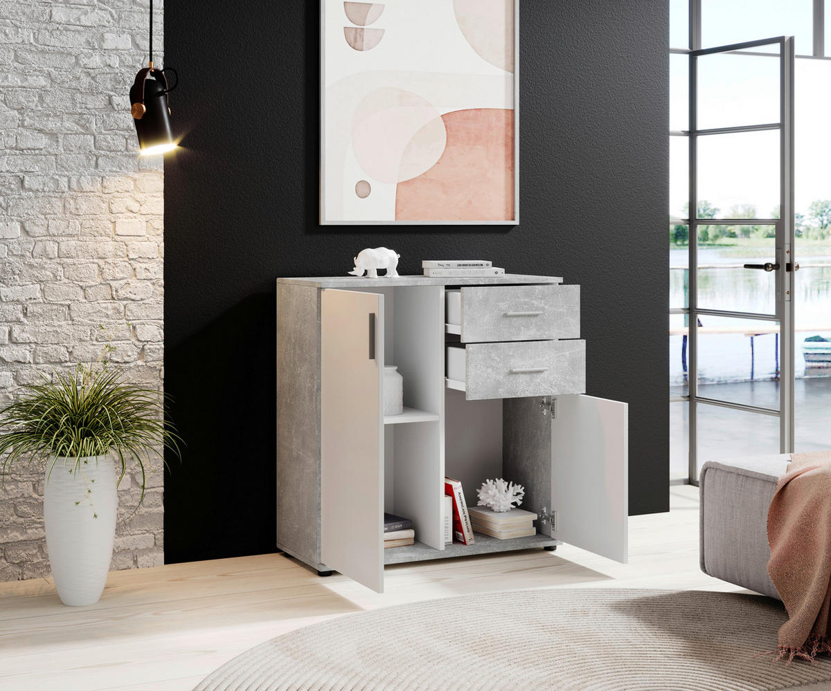 KOMMODE Bobby  in 80/82/35 cm  - Silberfarben/Weiß, KONVENTIONELL, Holzwerkstoff/Kunststoff (80/82/35cm) - Carryhome