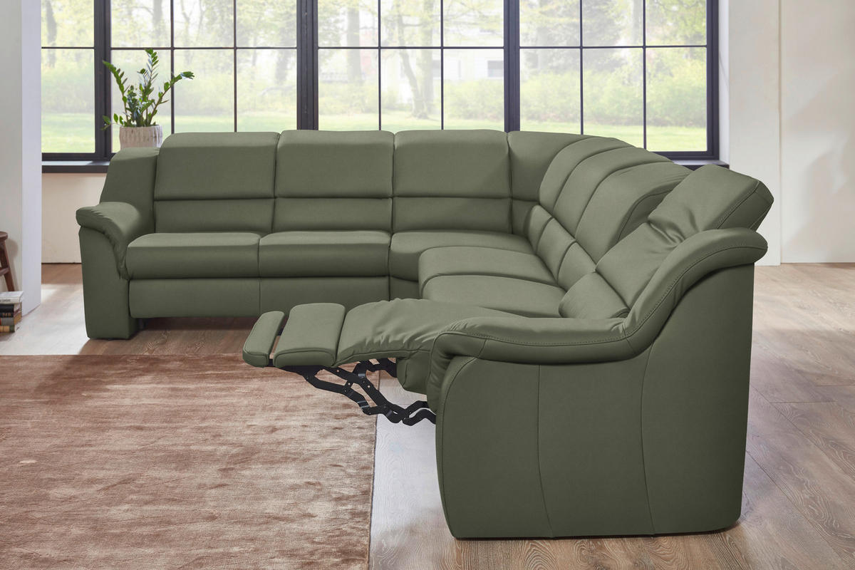 ECKSOFA  in Echtleder Schilfgrün  260/324 cm  - Schilfgrün/Schwarz, KONVENTIONELL, Leder/Kunststoff (260/324cm) - Cantus