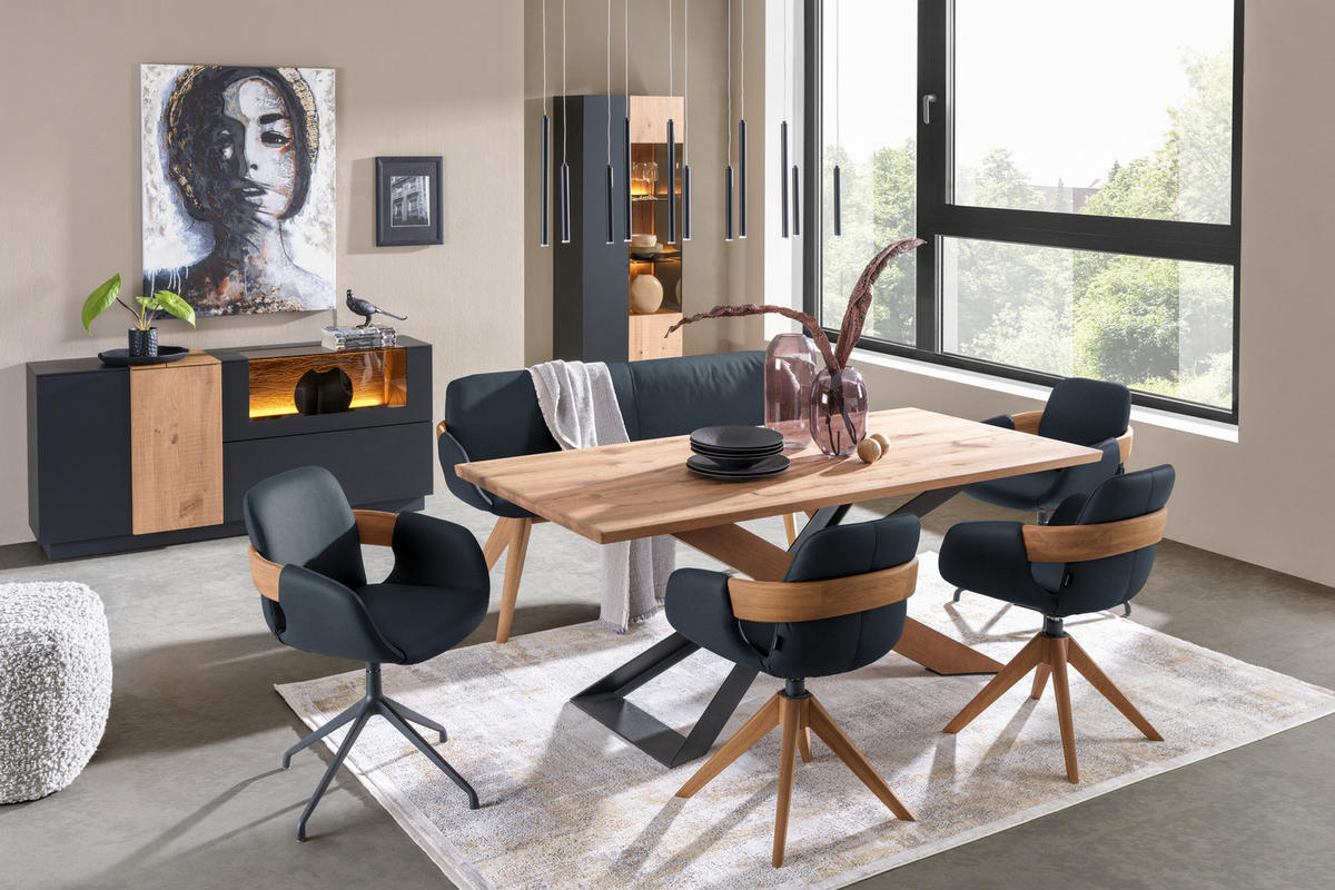 ARMLEHNSTUHL  Lederauswahl, Stoffauswahl, Typenauswahl, Sitzfläche 360° drehbar, automatische Rückholfunktion  Echtleder  - Eichefarben/Cognac, Natur, Leder/Holz (60/86/60cm) - Valnatura