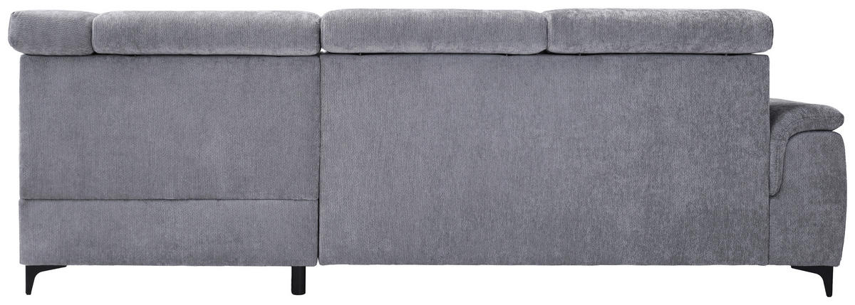 ECKSOFA Hellgrau Chenille Bettkasten, Schlaffunktion, Rücken echt, Kopfteilverstellung, Liegefläche im Originalstoff  - Hellgrau/Schwarz, KONVENTIONELL, Textil/Metall (265/206cm) - Carryhome