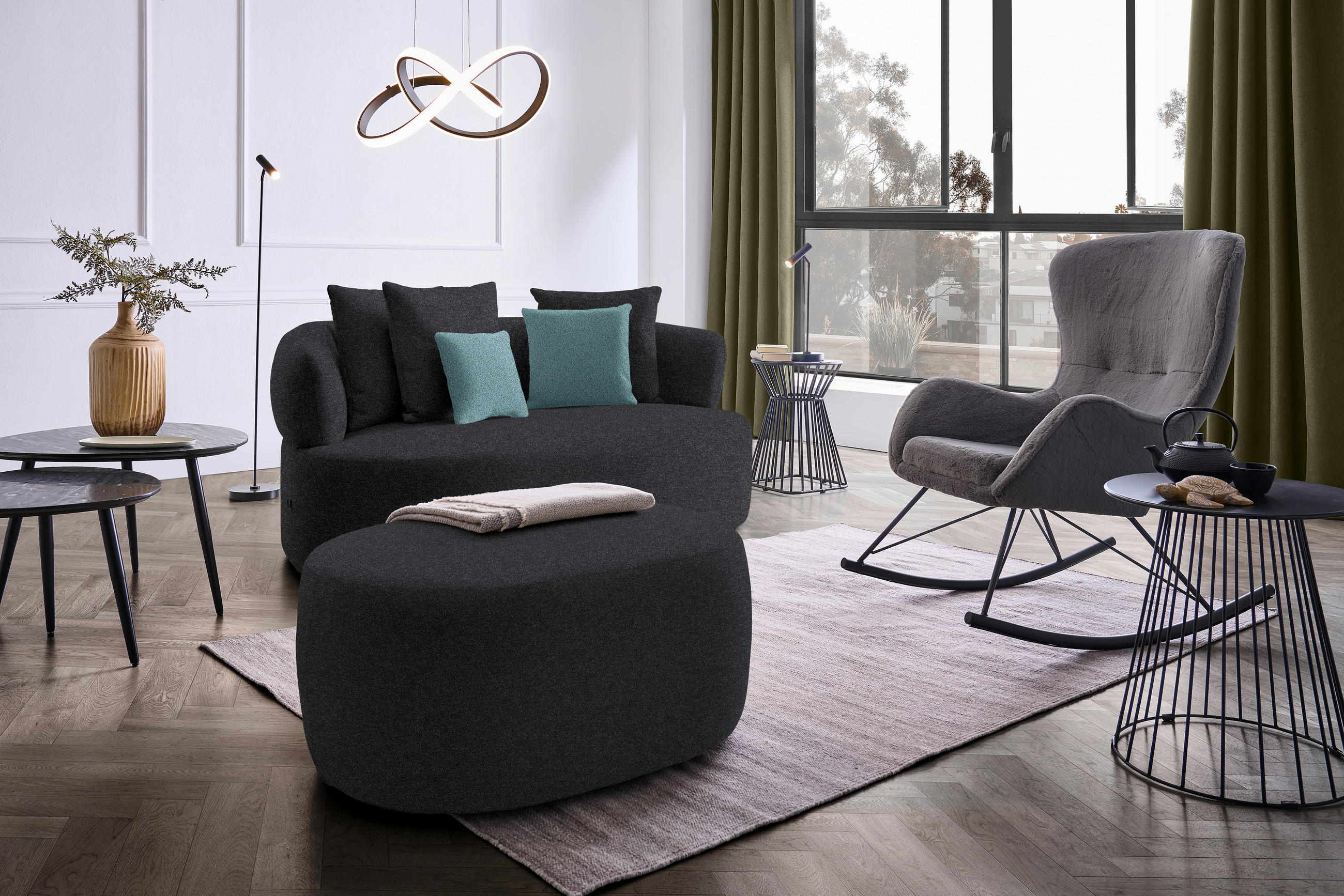 2-SITZER-SOFA in Plüsch Anthrazit  - Anthrazit/Petrol, MODERN, Kunststoff/Textil (177/86/105cm) - Hom`in