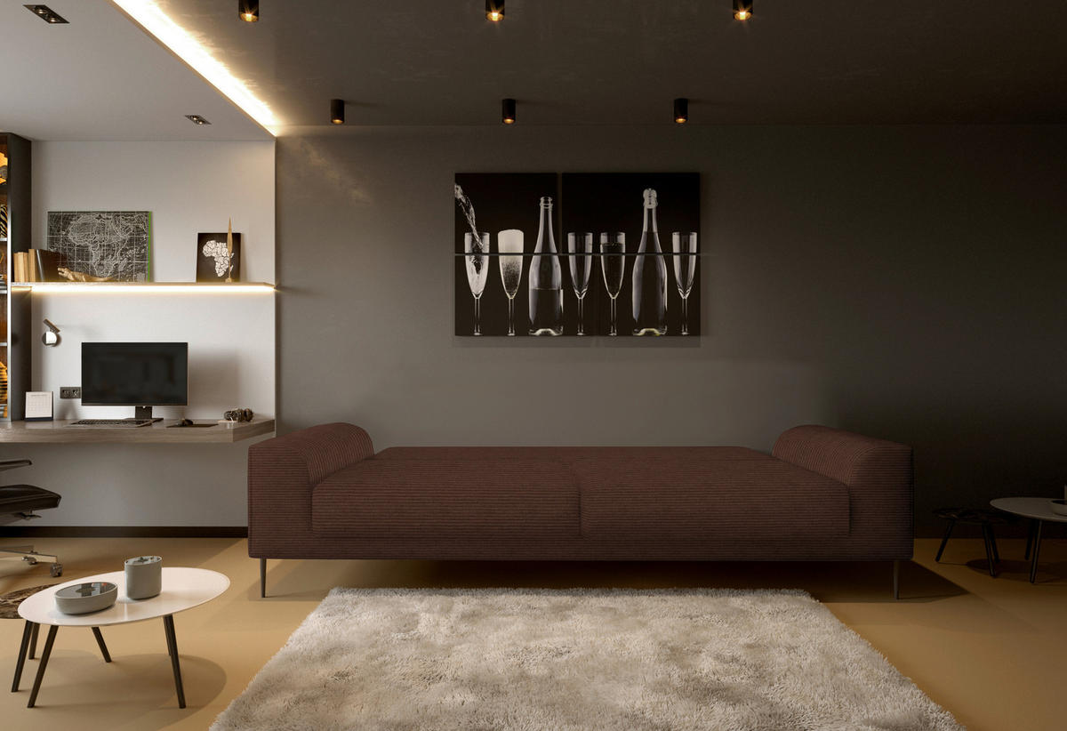 SCHLAFSOFA  mit Stoffauswahl, Schlafen auf Sitzhöhe, Armteil links, Armteil rechts Cord Dunkelbraun  - Dunkelbraun/Schwarz, Design, Textil/Metall (250/89/105cm) - Livetastic