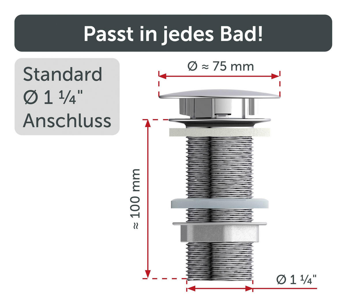 ABLAUFVENTIL  - Chromfarben, Basics, Metall (7,0/6,5cm) - Xora