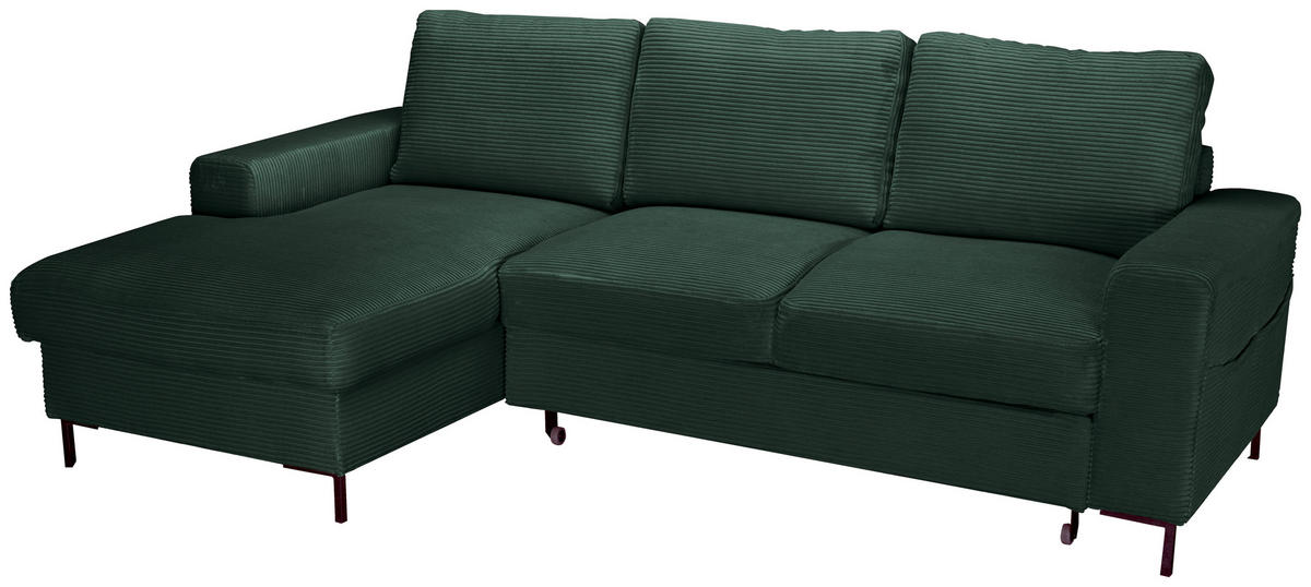 ECKSOFA Dunkelgrün Cord  - Dunkelgrün/Schwarz, KONVENTIONELL, Textil/Metall (150/240cm) - Carryhome