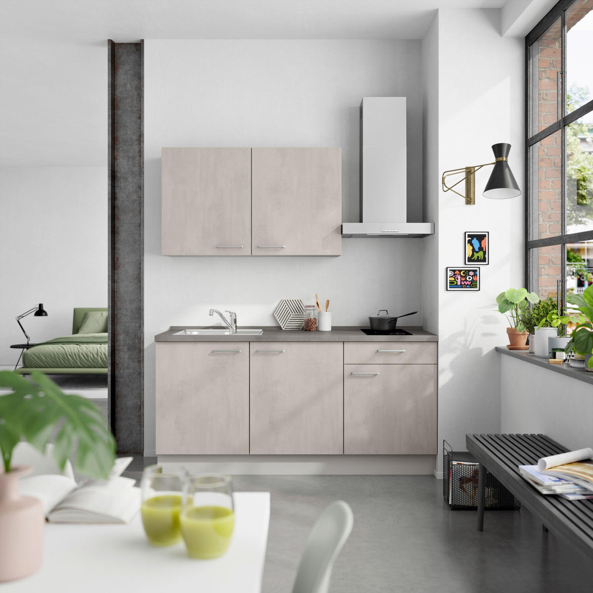 KÜCHENBLOCK 180 cm   in Grau, Schieferfarben  - Schieferfarben/Edelstahlfarben, MODERN, Holzwerkstoff/Metall (180cm) - Nobilia