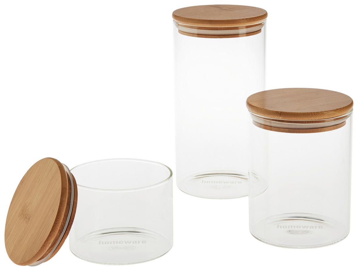 SADA DÓZ NA POTRAVINY - číra/prírodná farba, Design, drevo/sklo - Homeware Profession.