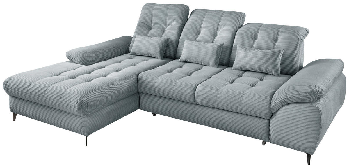 ECKSCHLAFSOFA in Cord Hellblau  - Schwarz/Hellblau, Modern, Textil/Metall (189/273cm) - Livetastic