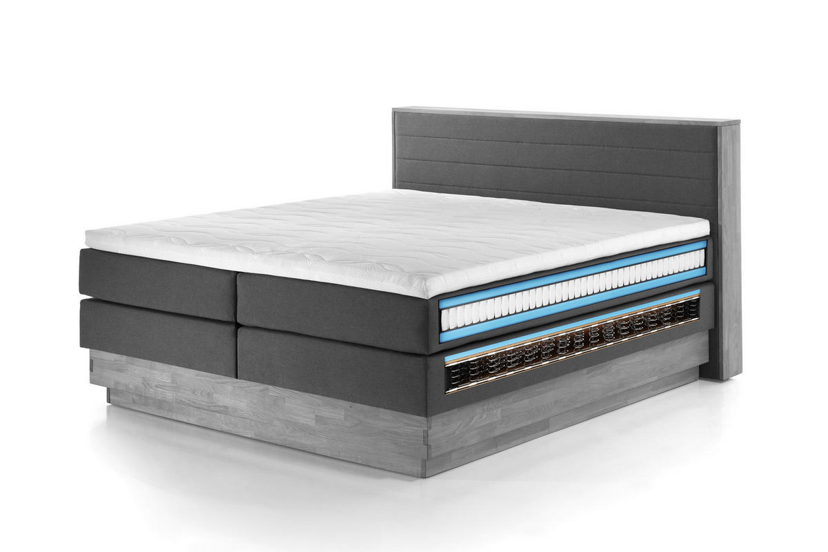 BOXSPRINGBETT 160/200 cm,  in Eichefarben, Dunkelgrau, Matratze, gepolstertes Kopfteil, Bettkasten, Topper, H2 + H2 = mittel  - Eichefarben/Dunkelgrau, MODERN, Holz/Kunststoff (160/200cm) - MID.YOU