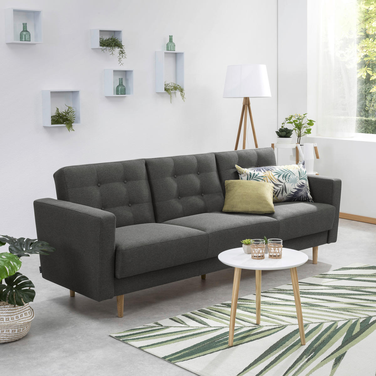 3-SITZER-SOFA in Flachgewebe Anthrazit  - Eschefarben/Anthrazit, MODERN, Holz/Textil (224/81/83cm) - Max Winzer