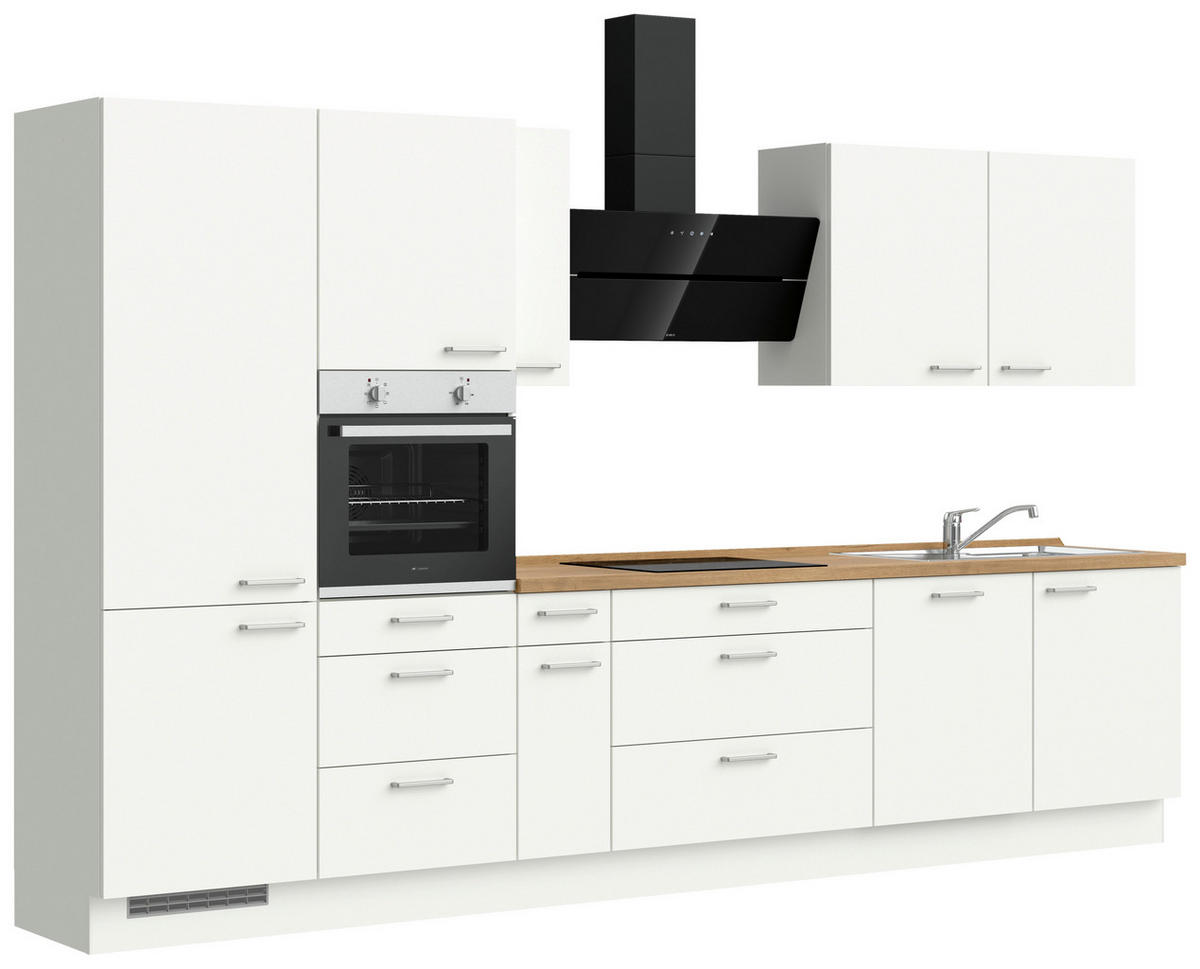 KÜCHENBLOCK 360 cm   in Weiß, Eichefarben  - Edelstahlfarben/Eichefarben, MODERN, Holzwerkstoff/Metall (360cm) - Nobilia