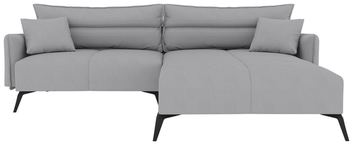 ECKSOFA in Cord Hellgrau  253/180 cm  - Hellgrau/Schwarz, KONVENTIONELL, Textil/Metall (253/180cm) - Carryhome