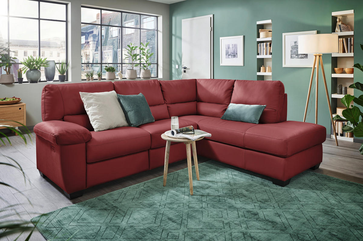 ECKSOFA Rot Kombination Echtleder/Lederlook  - Rot, KONVENTIONELL, Leder/Kunststoff (248/201cm) - Livetastic