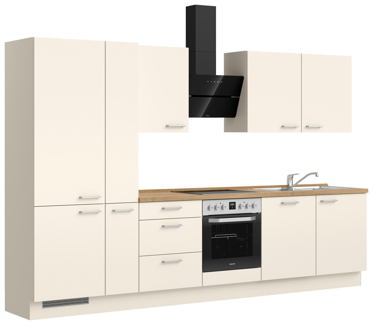 KÜCHENBLOCK 330 cm   in Eichefarben, Magnolie  - Edelstahlfarben/Eichefarben, MODERN, Holzwerkstoff/Metall (330cm) - Nobilia