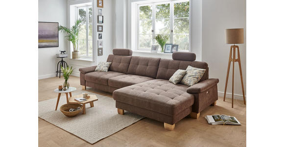WOHNLANDSCHAFT Hellbraun Webstoff - Hellbraun/Eichefarben, Natur, Holz/Textil (336/174cm) - Voleo