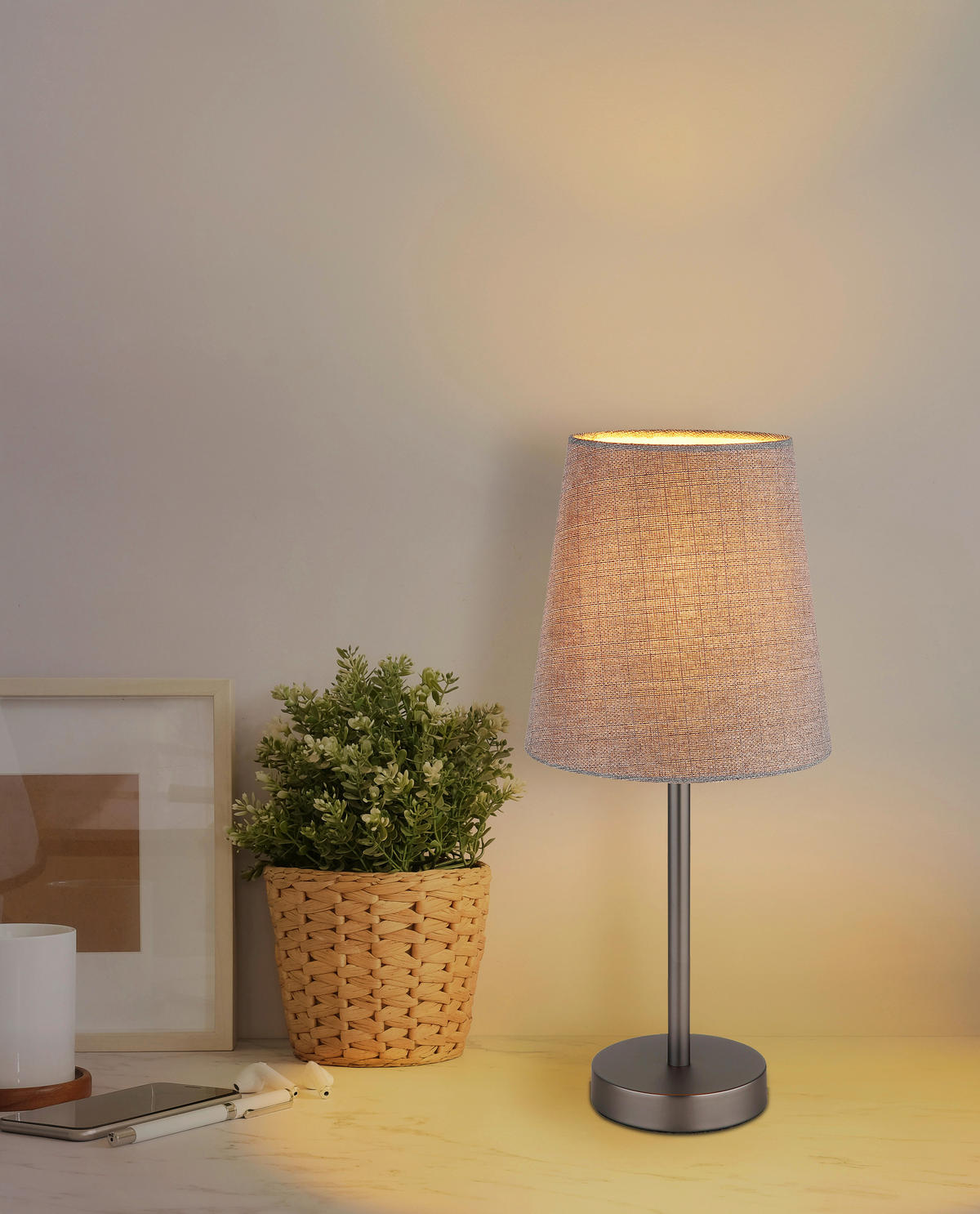 TISCHLEUCHTE Joris 20/45 cm  - Schwarzchrom/Schwarz, Design, Kunststoff/Textil (20/45cm) - Globo