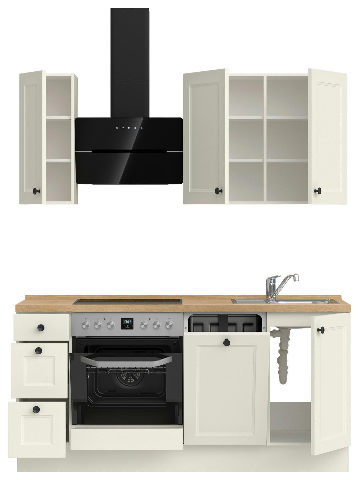 KÜCHENBLOCK Cascada 180 cm  in Weiß, Eichefarben  - Eichefarben/Schwarz, MODERN, Holzwerkstoff/Metall (180cm) - Nobilia