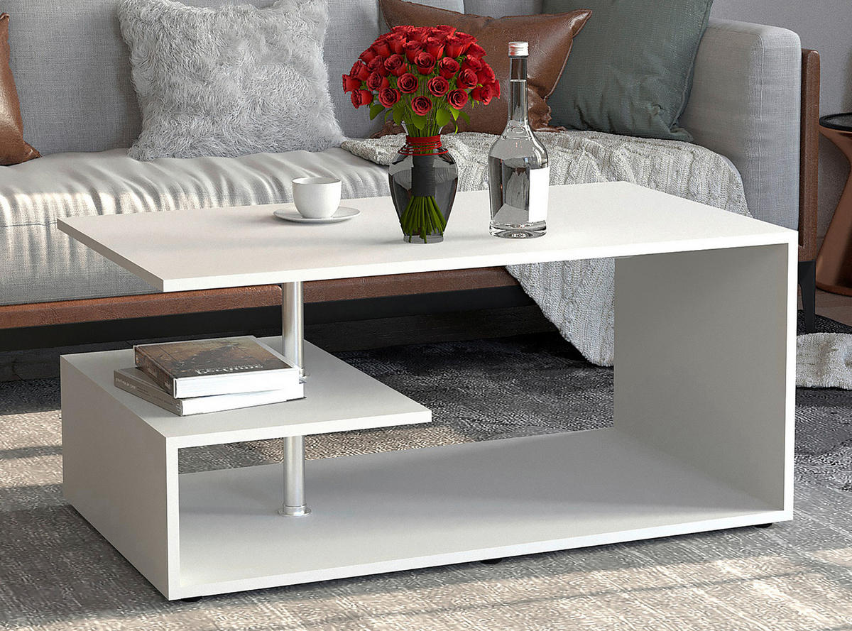 COUCHTISCH in Holzwerkstoff 91/53/42 cm  - Weiss/Schwarz, Design, Holzwerkstoff/Kunststoff (91/53/42cm) - MID.YOU