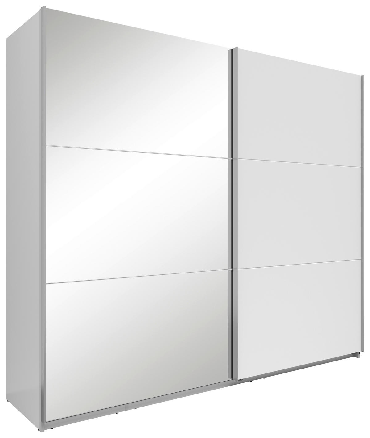 SCHWEBETÜRENSCHRANK Weiss  - Weiss/Silberfarben, Basics, Glas/Holzwerkstoff (250/216/64cm) - Boxxx