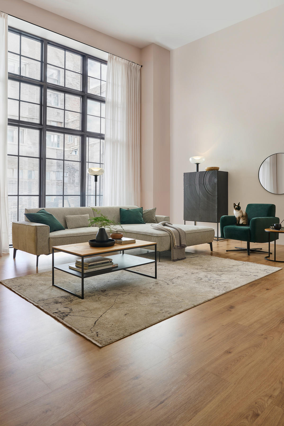 ECKSOFA in Flachgewebe Hellgrau  - Hellgrau/Schwarz, Design, Textil/Metall (285/190cm) - Johann Jakob