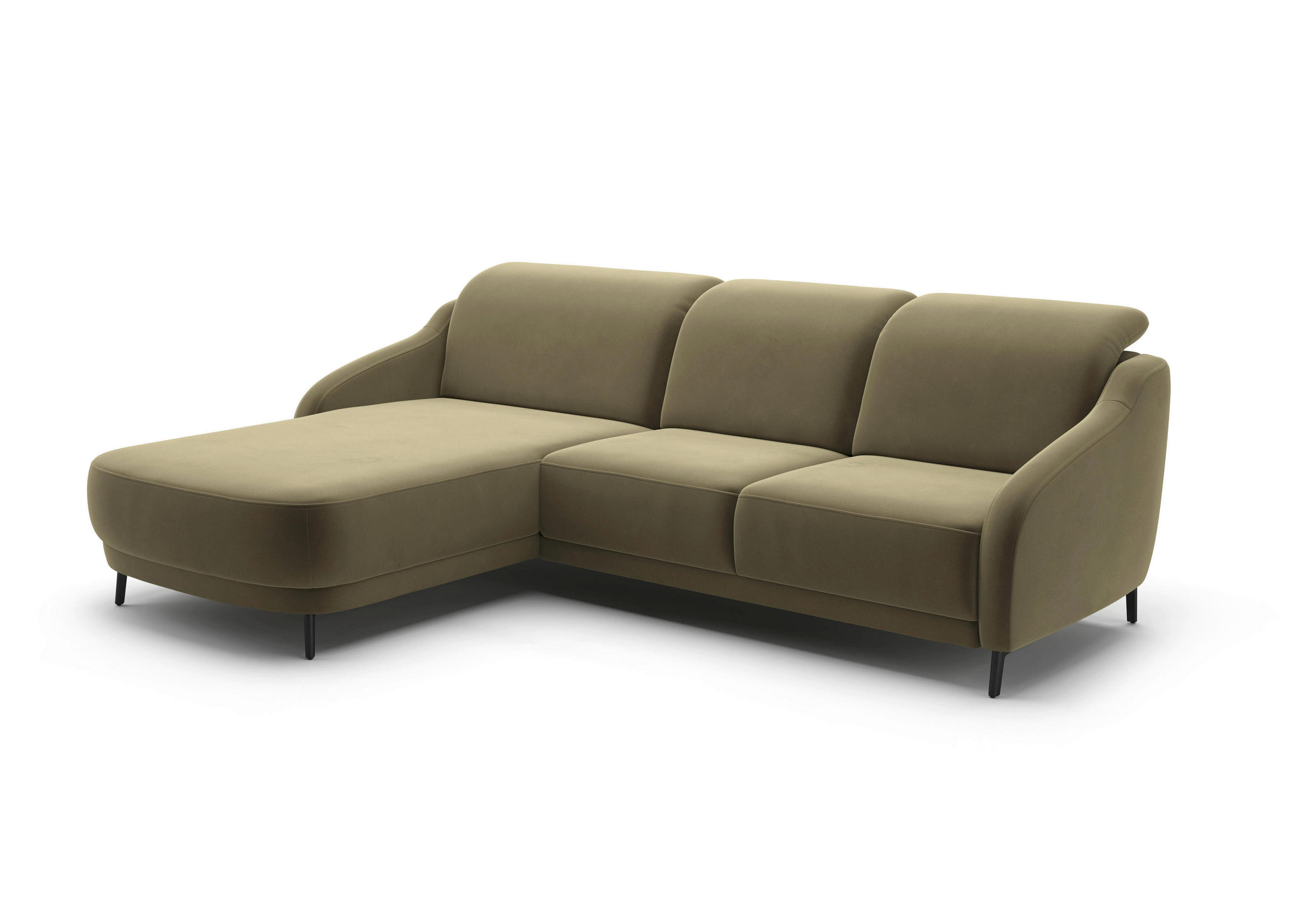 ECKSOFA BLUES V Olivgrün Samt  - Schwarz/Olivgrün, MODERN, Textil/Metall (191/271cm) - Sit & More