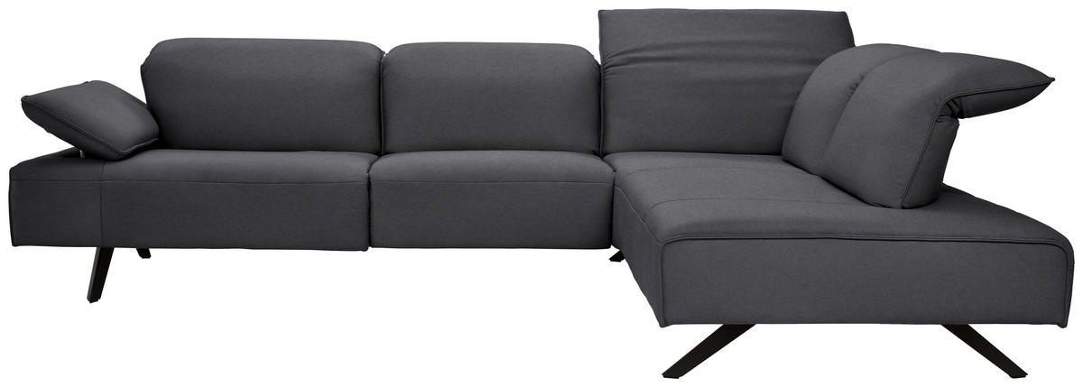 ECKSOFA Echtleder Dunkelgrau  - Dunkelgrau/Anthrazit, Design, Leder/Metall (290/230cm) - Johann Jakob
