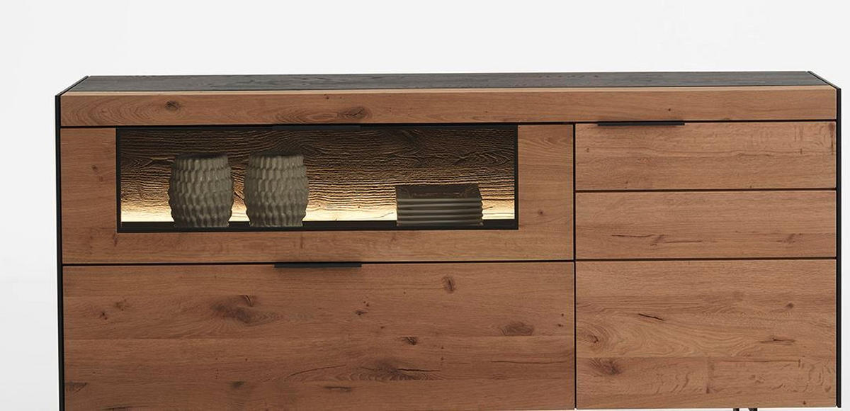 SIDEBOARD Anthrazit, Eichefarben  181/79/44 cm  - Eichefarben/Anthrazit, KONVENTIONELL, Glas/Holz (181/79/44cm) - Schöner Wohnen