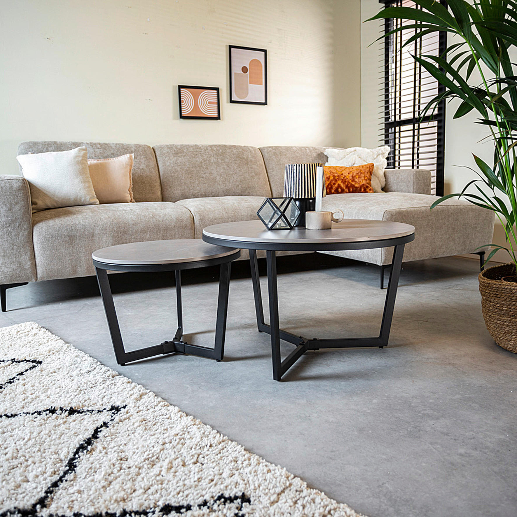 COUCHTISCH 68,5/68,5/43 cm rund Dunkelgrau  - Dunkelgrau/Schwarz, KONVENTIONELL, Stein/Metall (68,5/68,5/43cm) - MID.YOU
