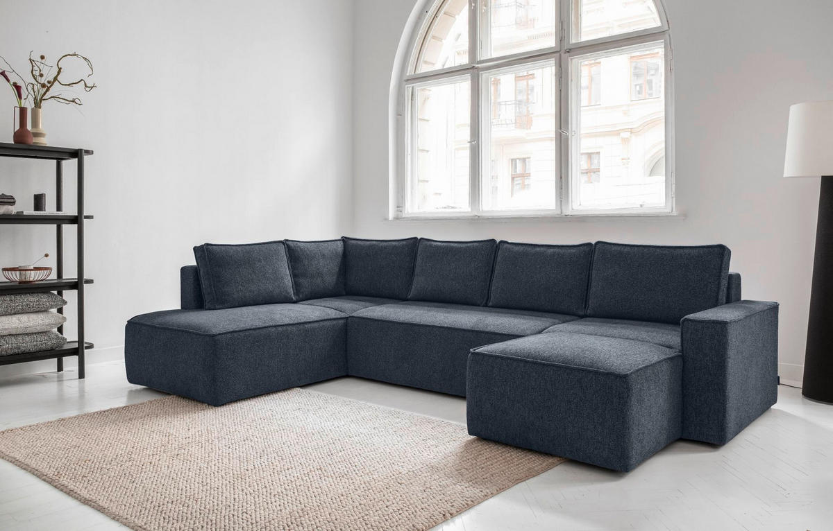 WOHNLANDSCHAFT in Dunkelblau  - Weiss/Dunkelblau, Design, Kunststoff/Textil (194/322/156cm) - MID.YOU