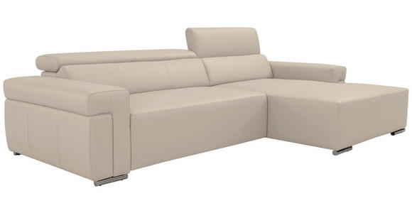 ECKSOFA DUA in Echtleder Beigebraun  293/170 cm  - Chromfarben/Beigebraun, Design, Leder/Metall (293/170cm) - Novel