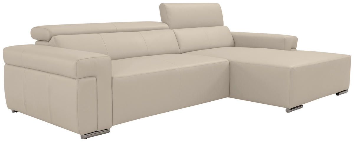 Ecksofa inkl. Funktion DUA Beigebraun Echtleder  - Chromfarben/Beigebraun, Design, Leder/Metall (293/170cm) - Novel