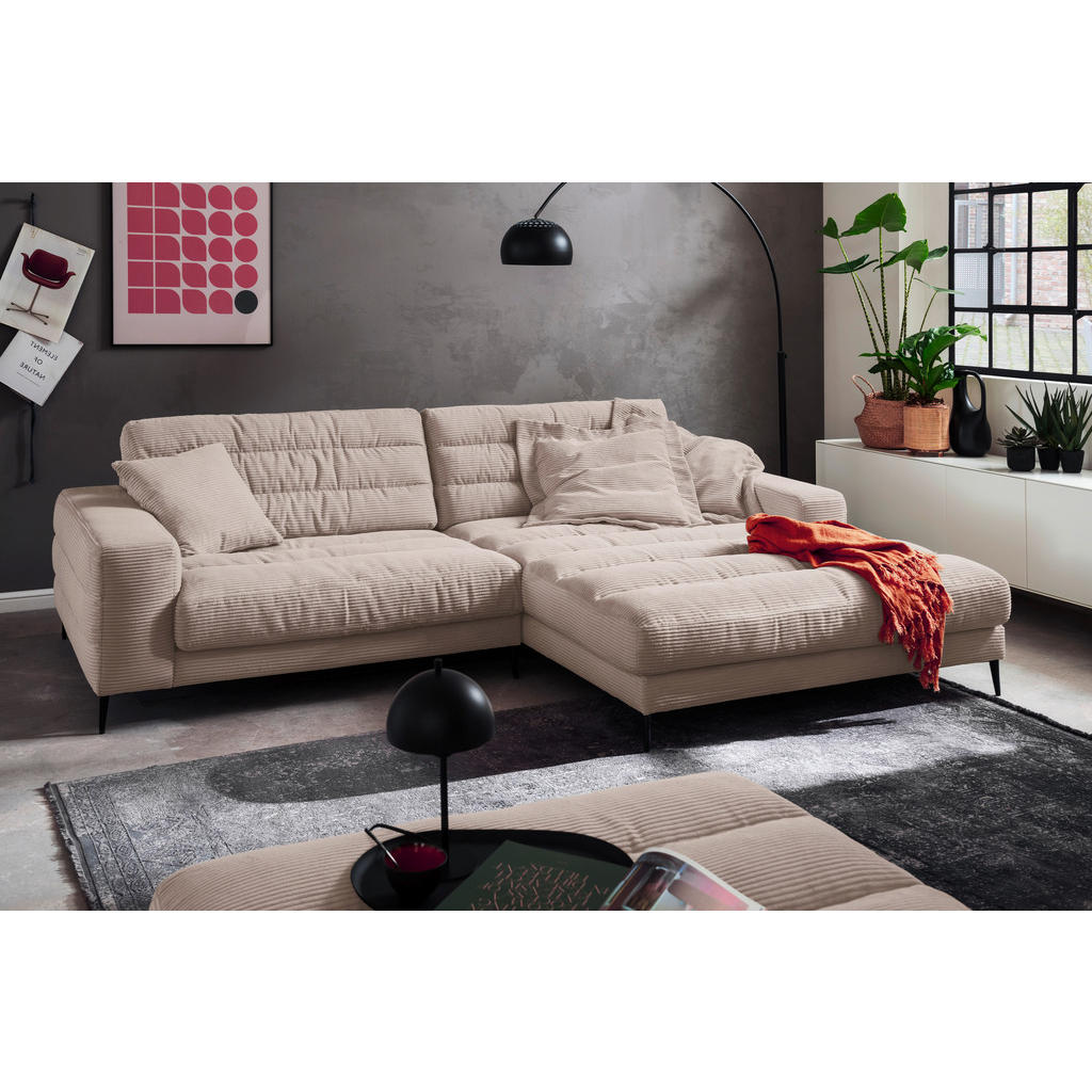 Thumbnail - Dieter Knoll Ecksofa Badia, Taupe, Textil, 4-Sitzer, Füllung: Polyurethan (Pur), Ottomane rechts, 296x207 cm, Goldenes M...