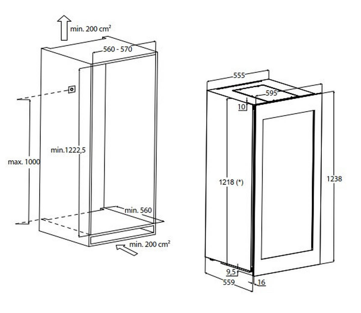 WEINKÜHLSCHRANK WineExcellence WE 60  - Schwarz, Basics, Glas (59,5/123,8/55,9cm) - CASO Design