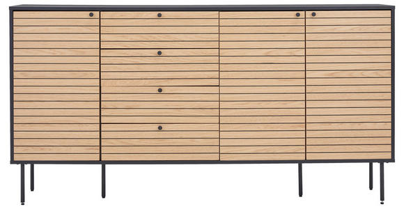 SIDEBOARD Schwarz, Eichefarben Einlegeböden  - Eichefarben/Schwarz, Design, Holzwerkstoff/Metall (180/94/40cm) - Xora