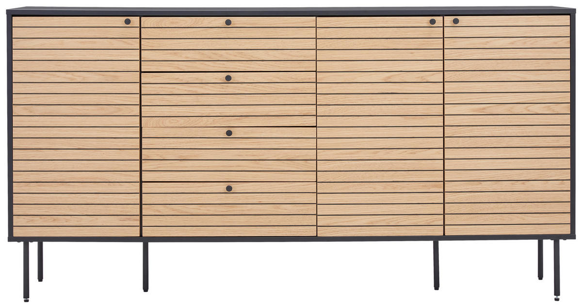 KOMODA, črna, barve hrasta  - črna/barve hrasta, Design, kovina/leseni material (180/94/40cm) - Xora
