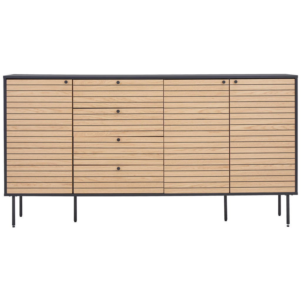 Thumbnail - Xora Sideboard, Schwarz, Eiche, Metall, 3 Fächer, 4 Schubladen, 180x94x40 cm, Beimöbel erhältlich, stehend, Wohnzimmer, ...