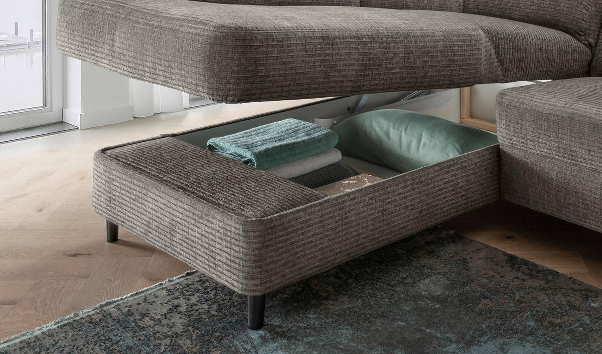 ECKSOFA in Mikrofaser Graubraun  - Graubraun/Schwarz, Modern, Holz/Textil (176/279cm) - Livetastic