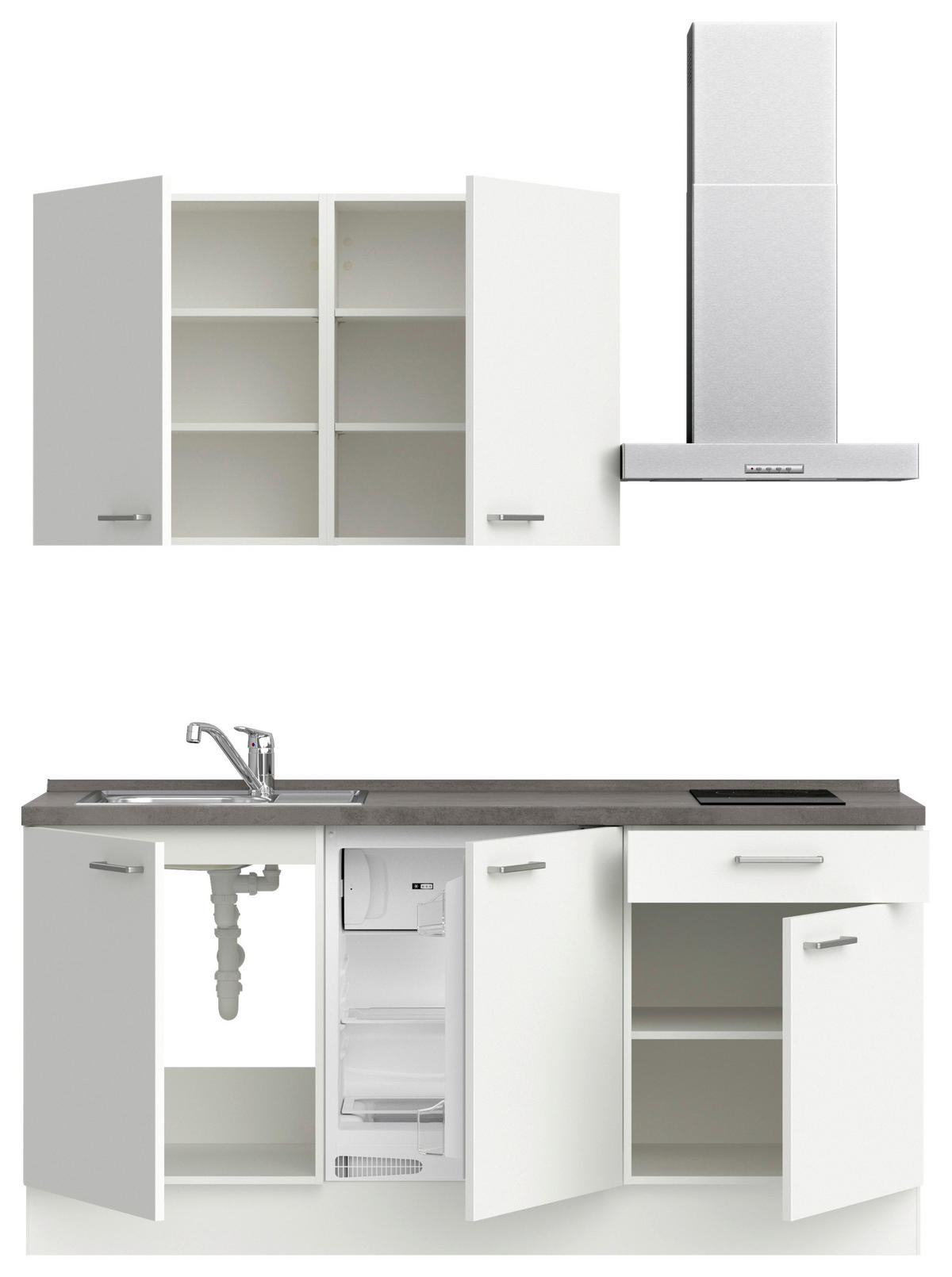 KÜCHENLEERBLOCK 180 cm   in Weiß, Schieferfarben  - Schieferfarben/Edelstahlfarben, MODERN, Holzwerkstoff/Metall (180cm) - Nobilia