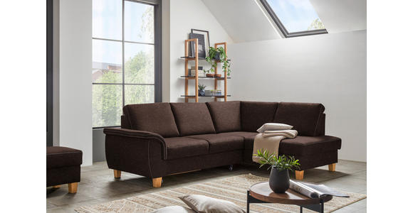 ECKSOFA in Flachgewebe Dunkelbraun  - Eichefarben/Dunkelbraun, Design, Holz/Textil (253/185cm) - Cantus