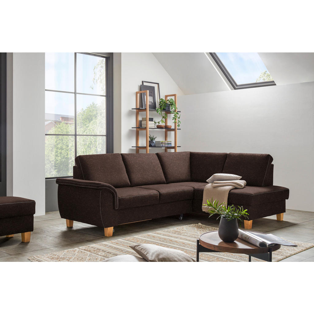Thumbnail - Cantus Ecksofa, Braun, Textil, Eiche, Uni, 4-Sitzer, Ottomane rechts, L-Form, 253x185 cm, Stoffauswahl, seitenverkehrt e...