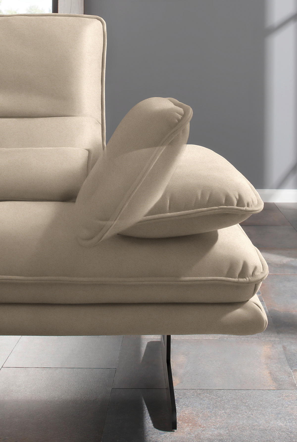 ECKSOFA in Mikrofaser Beige  - Beige/Schwarz, Design, Textil/Metall (164/291cm) - Chilliano