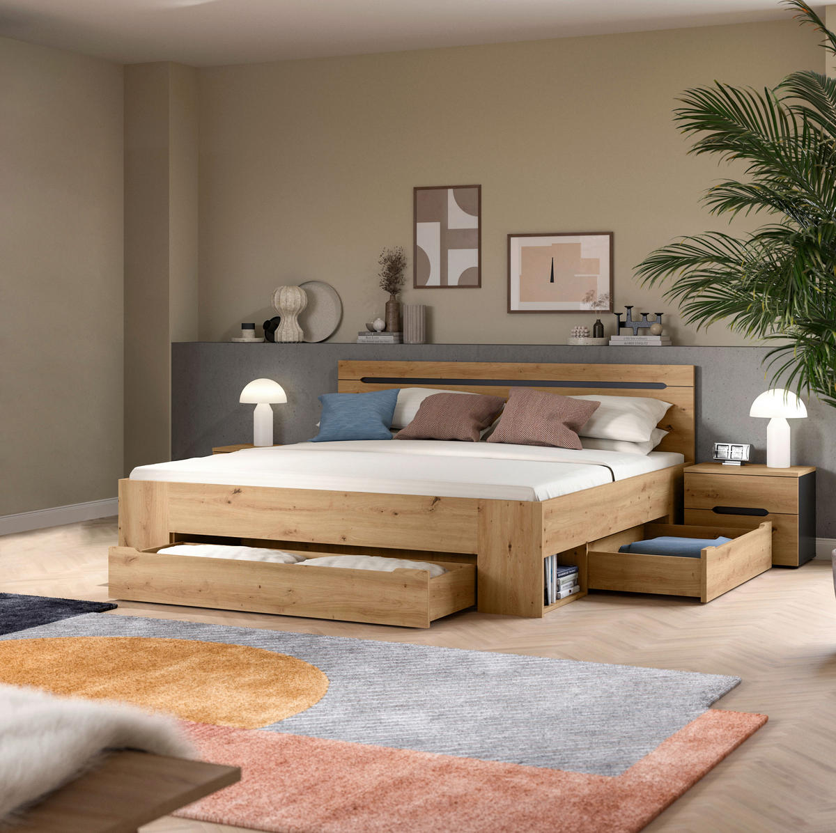 SCHLAFZIMMER Grau, Eiche Artisan  - Eiche Artisan/Grau, MODERN, Holzwerkstoff (284/87/205cm) - MID.YOU