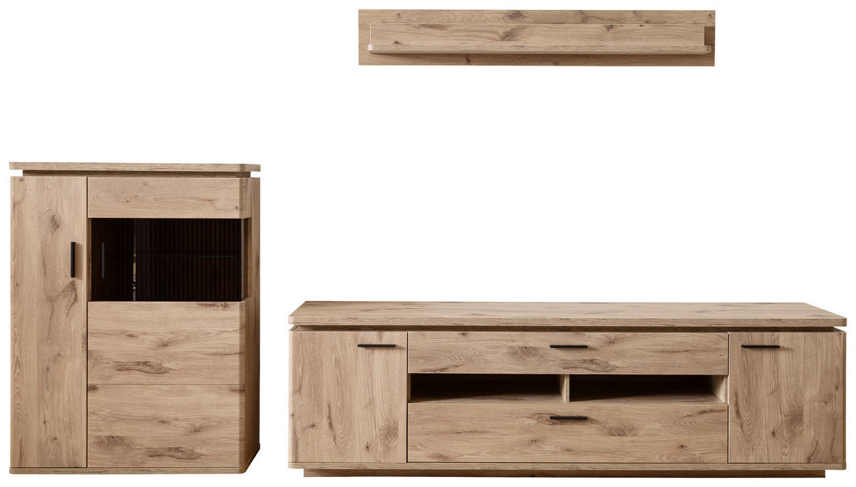 WOHNWAND 3-teilig  in Eichefarben  310/181/50 cm  - Eichefarben/Anthrazit, KONVENTIONELL, Glas/Holzwerkstoff (310/181/50cm) - Cantus