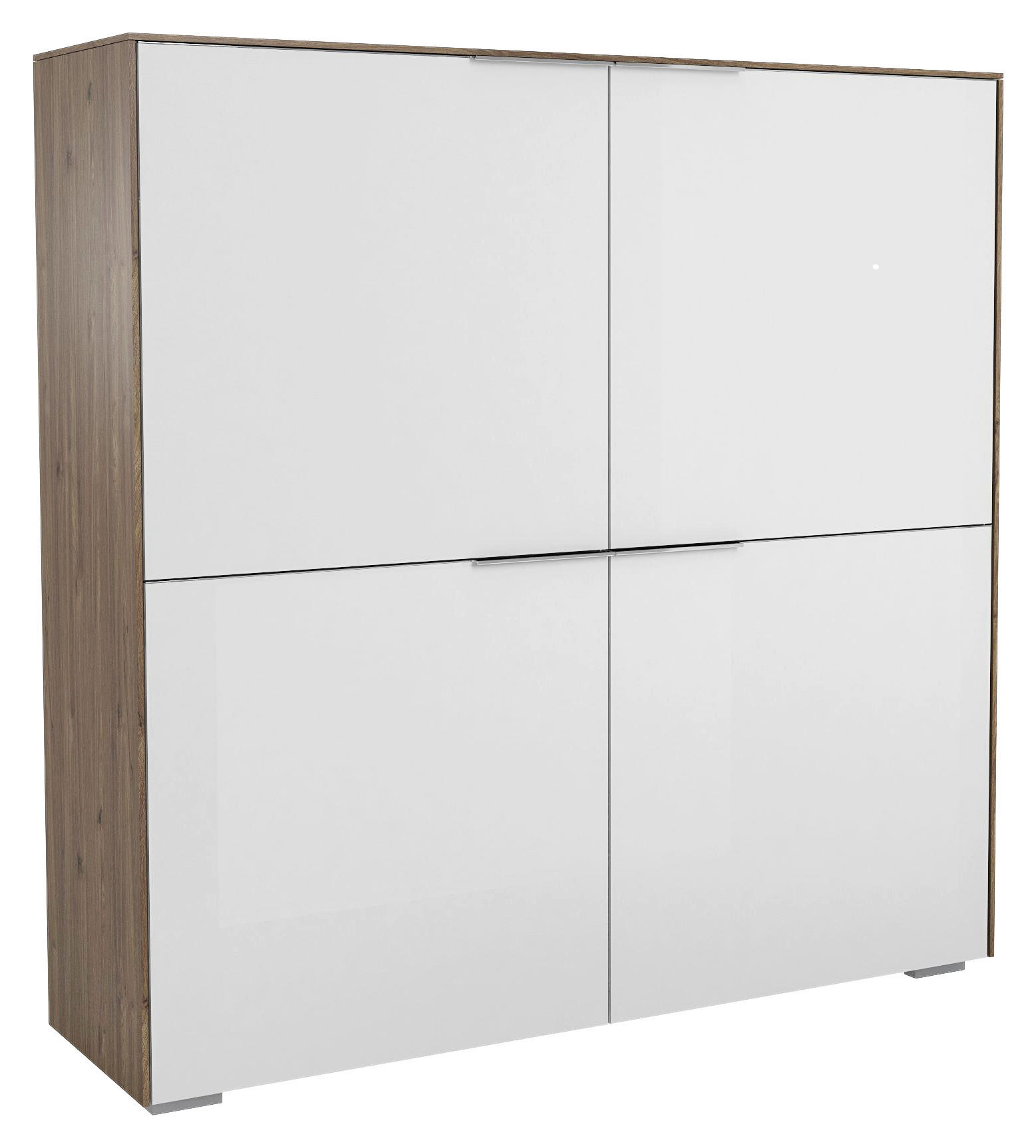 SCHUHSCHRANK Weiß, Walnussfarben - Chromfarben/Walnussfarben, Design, Glas/Holzwerkstoff (128/129,5/37,3cm) - Voleo