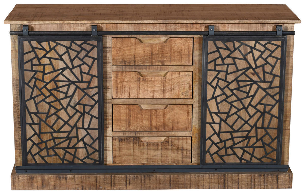 BYRÅ 140/85/45 cm  - svart/antracit, Natur, metall/trä (140/85/45cm) - MID.YOU