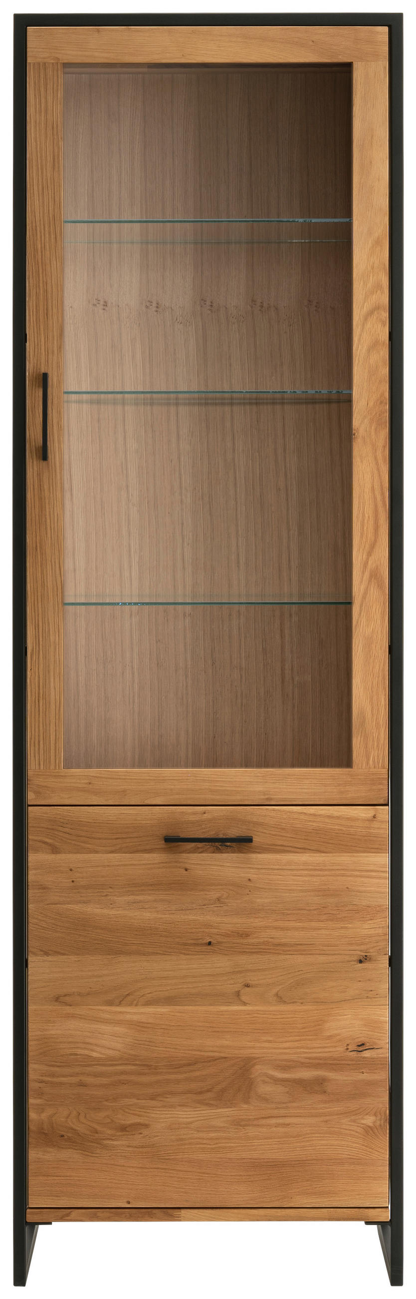 VITRINE  in massiv Wildeiche Wildeiche, Schwarz  - Wildeiche/Schwarz, Design, Glas/Holz (60/197/39cm) - Linea Natura