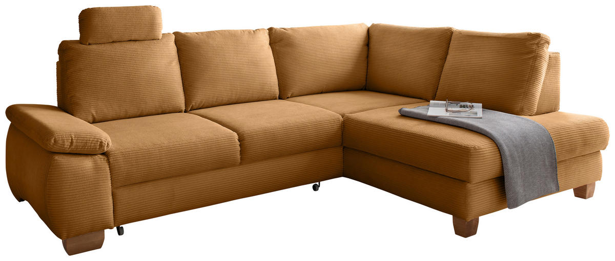 ECKSCHLAFSOFA Cord Goldfarben  - Wildeiche/Goldfarben, MODERN, Holz/Textil (261/206cm) - Livetastic